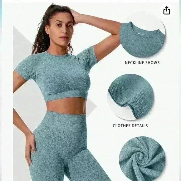 OYS Yoga 2 Piece Workout Sports Set Crop Top High Waist Leggings Green Size L - Picture 2 of 16